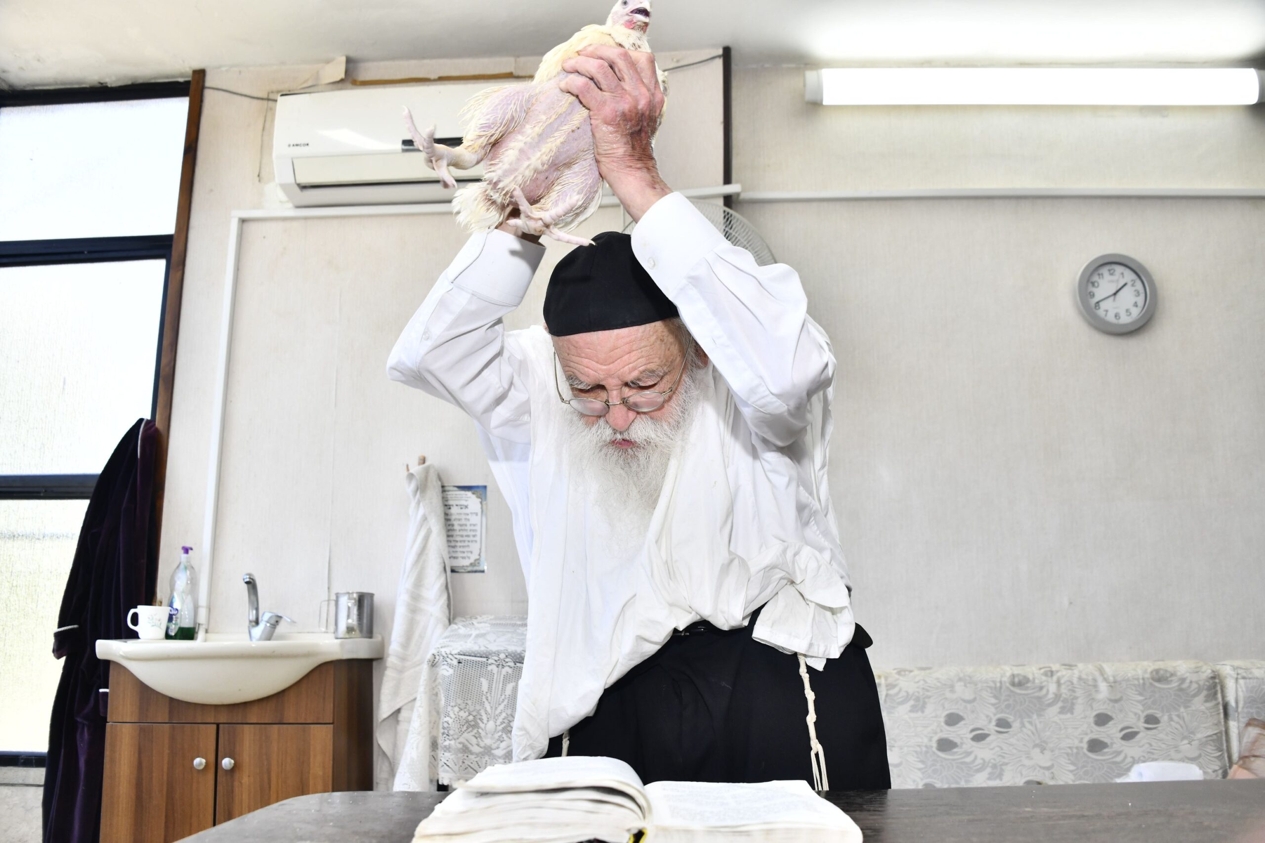 וכיפר בעדו: הגאון הישיש כבר סובב את התרנגול מעל ראשו